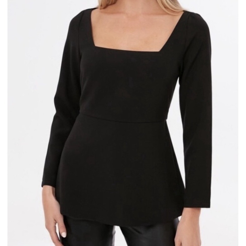 Pomander Place‎ Simone Peplum Top Black Long Sleeve Size Small